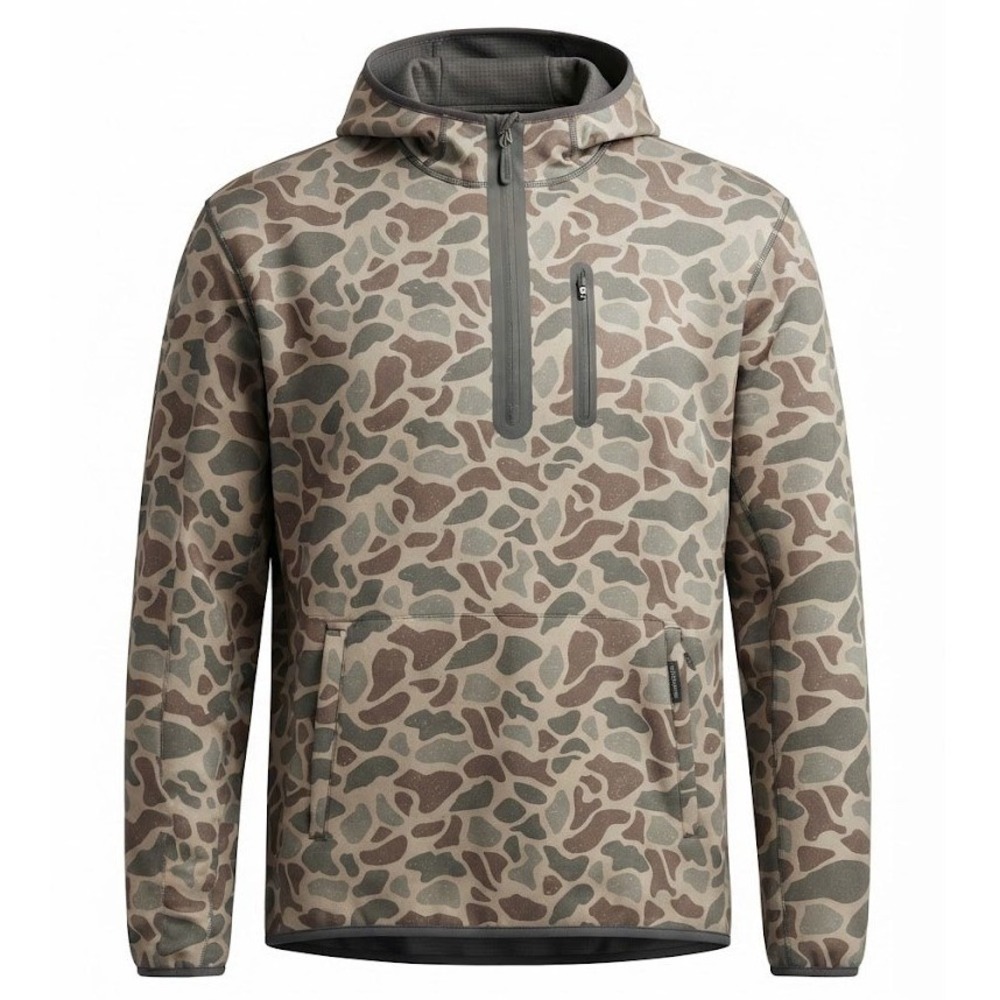 BURLEBO Mens XL Gray Duck Camo Water Repellent Fleece Lined 1/4 Zip Hoodie - AC